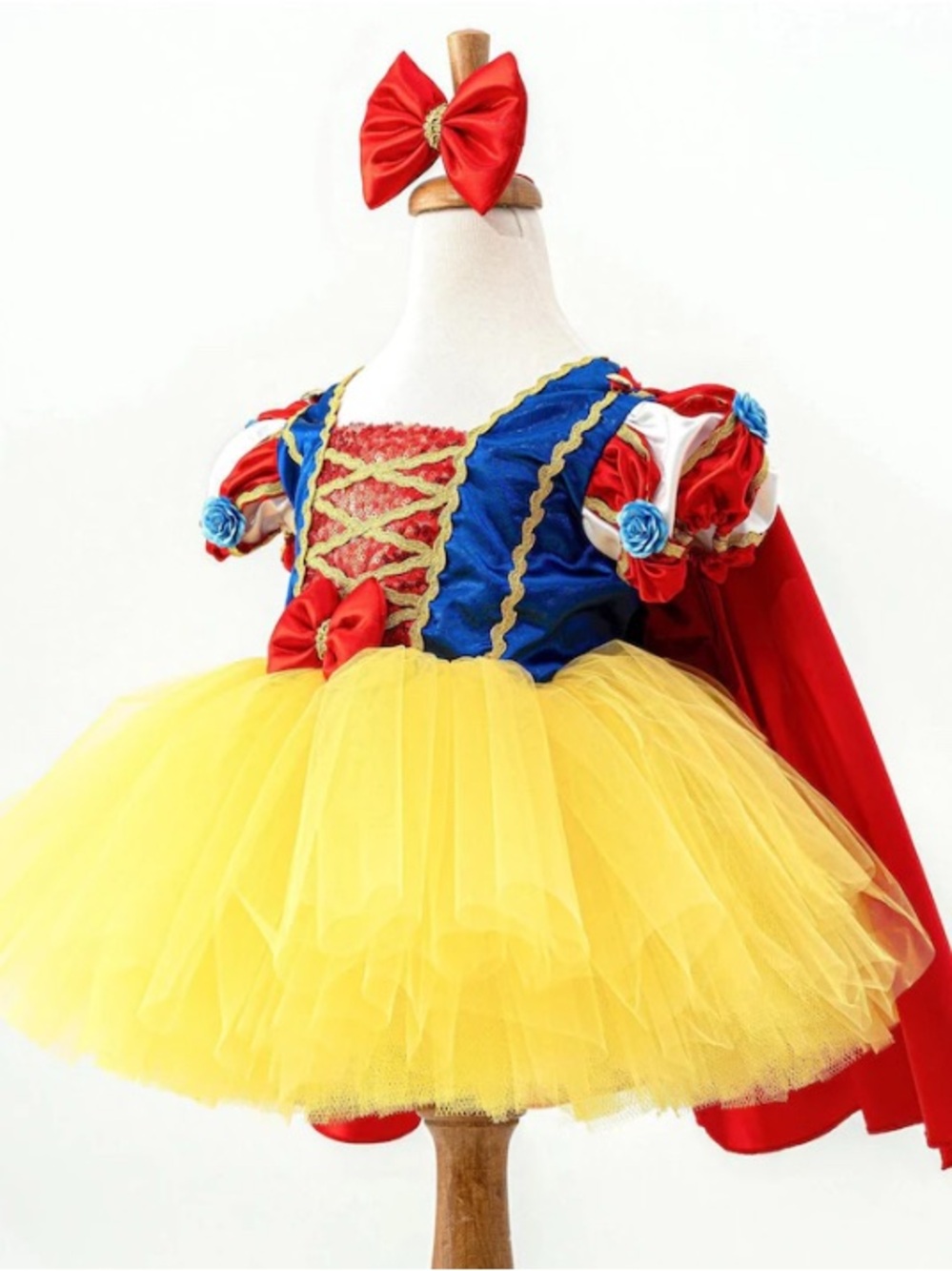 Snow White Girls Royal Blue, Red & Yellow Princess Tutu Dress with Cape